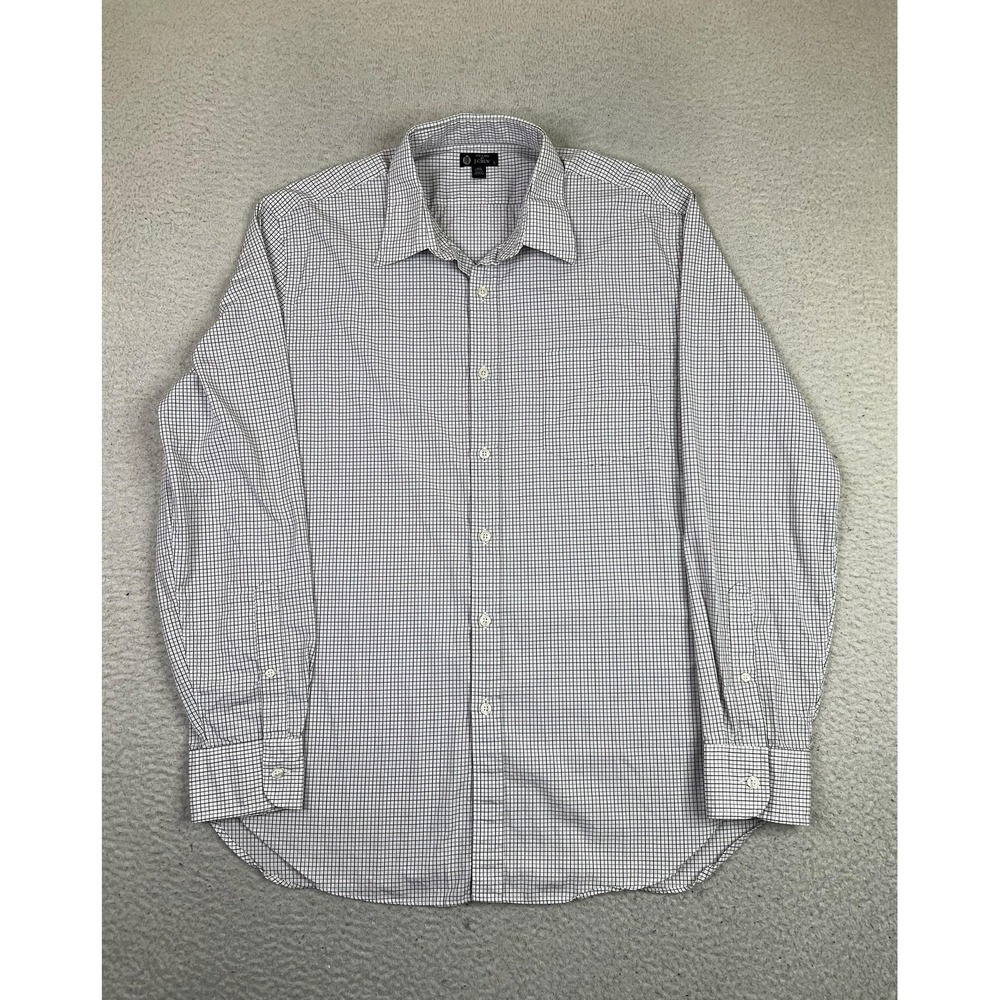 J.Crew Dress Shirt Mens Large White Blue Check 120s 2‎ Ply Cotton Long Sleeve